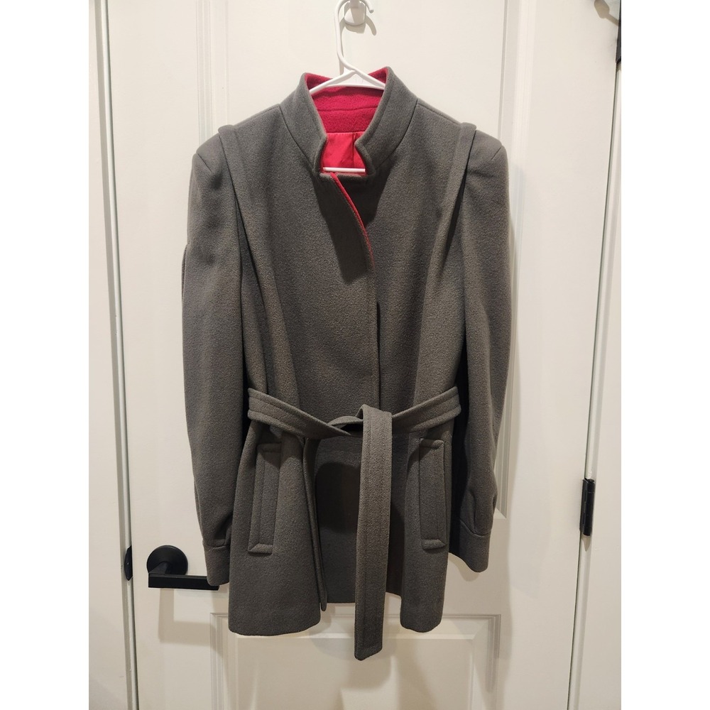 Vintage 1980s Women's 100% Wool Grey Belt Coat Size 13 Preppy‎ Office Workwear
